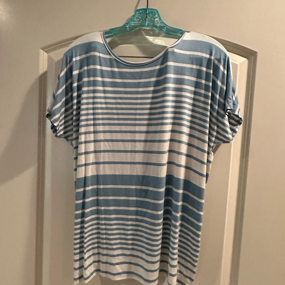 Blue and White Striped Short Sleeve Tee
